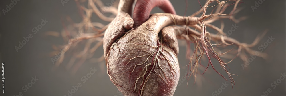 Poster clay sculpture of a nervous system intricately wrapped around a heart symbol showcasing the fusion o