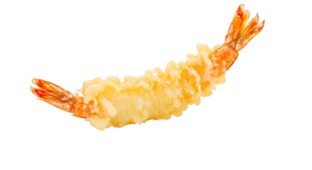 Golden Brown Ebi Tempura Detailed Japanese Cuisine on Transparent Background Crispy Fried Shrimp Airy Batter Asian Gourmet Seafood Dish Fine Dining Culinary Delicacy