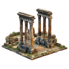 Fototapeta premium Isometric View of Ancient Roman Ruins, Temple