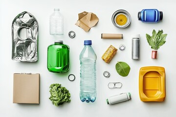 Ultra Hd Image of Different Recyclable Waste on White Background