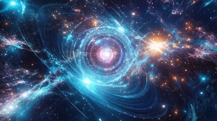 Cosmic vortex, swirling nebulae, bright center