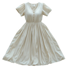 Obraz premium Shop elegant white dress with sleeves v neck and button detail for women online summer fashion style on transparent background