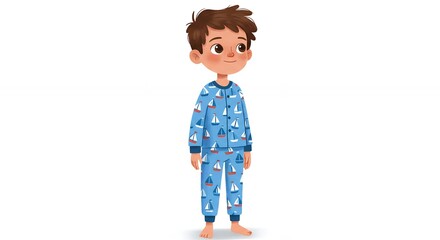 Child in pajamas illustration light blue pattern