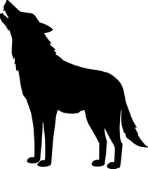wolf vector illustration,Silhouette of a wolf howling standing on a rock against white sky on white background , no background