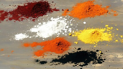 Colorful Powder Pigments on Wood