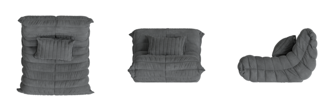 Furniture Chair Lounge Armchair Top View, Front View, Side View. Isolated Transparent Background