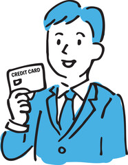 Man Making a Credit Card Payment – Hand-drawn Illustration