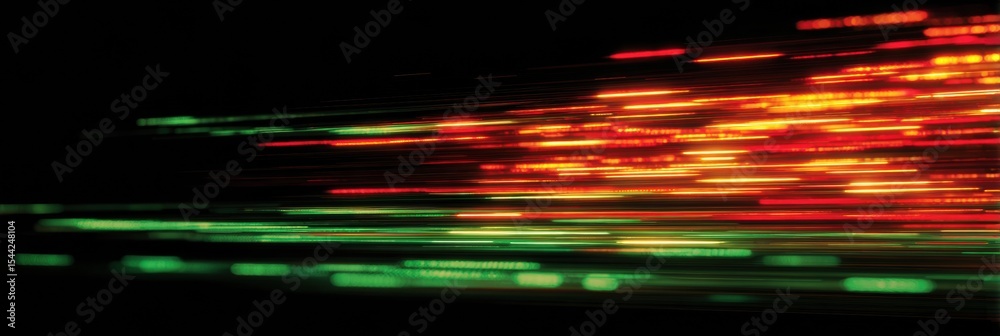 Poster Dynamic Display of Abstract Red and Green Light Streaks Reminiscent of Stock Market Fluctuations at Night