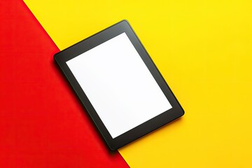High Resolution of Ebook Reader Over Yellow and Red Background
