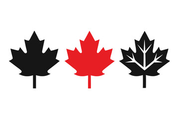 Illustration Featuring Black and Red Maple Leaves Isolated on White Background