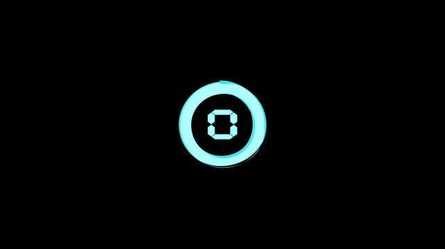 5 second digital countdown timer 4k animation with circle arow from 5 to 0 on black background	
