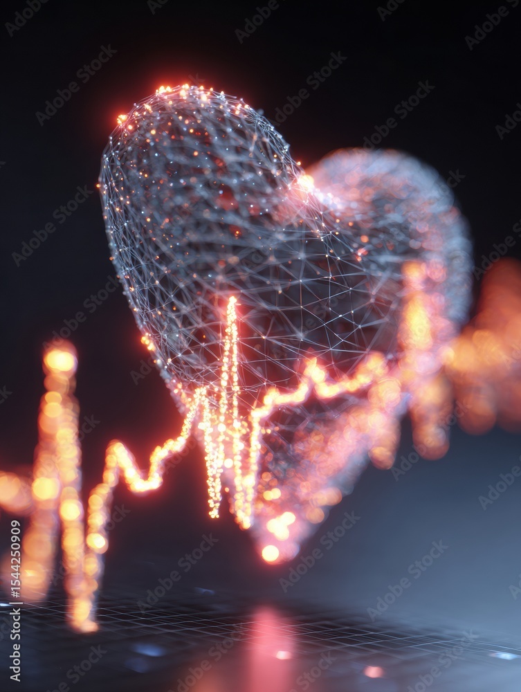 Leinwandbilder glowing heart with dynamic pulse graph highlighting energy and vitality in an abstract design