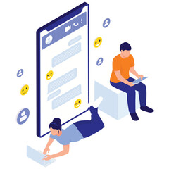 Social Network Illustration. Vector illustration of Users chatting via instant messaging on a digital platform. Isolated on background