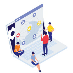 Social Network Illustration. Vector illustration of People connecting globally through digital social media platforms using mobile devices. Isolated on background