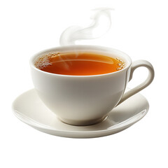 Hot tea cup steaming beverage drink white teacup saucer refreshment relaxation herbal aroma morning  on transparent background