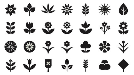 set of black and white flowers silhouette vector icon set of flowers