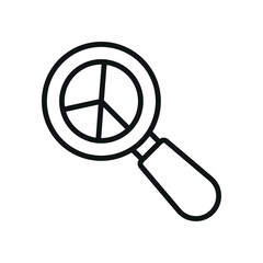 Pie chart with magnifier in line style builds a clean and focused data review icon.