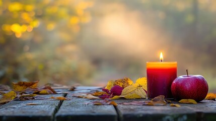 Autumnal candle and apples