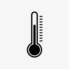 Black thermometer icon isolated on white background, simple vector temperature measurement symbol
