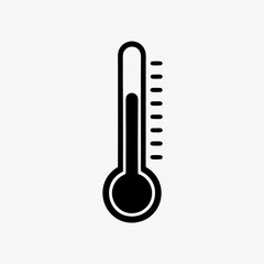Black thermometer icon isolated on white background, simple vector temperature measurement symbol
