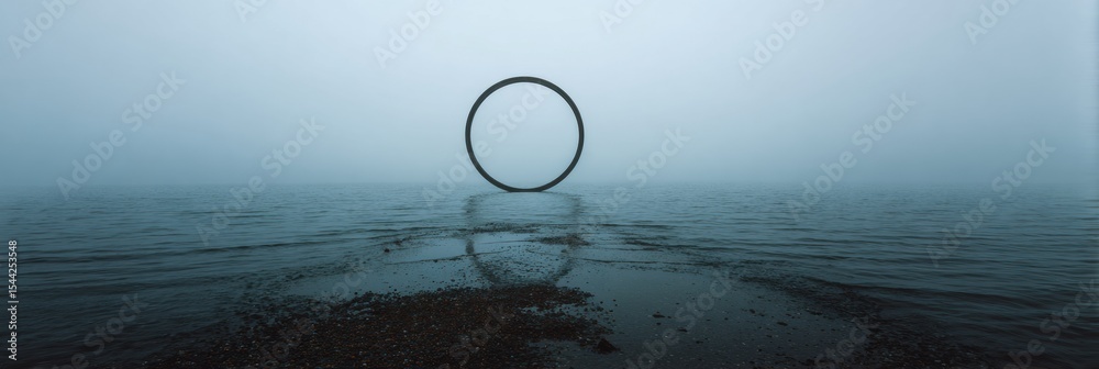 Aufkleber broken circle of breathing guides stands on the quiet water at dawn, fading into the soft silence of