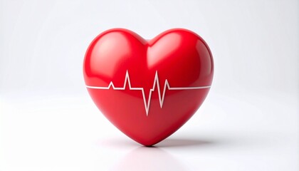 Red heart with heartbeat line symbol on white background - Love and health concept