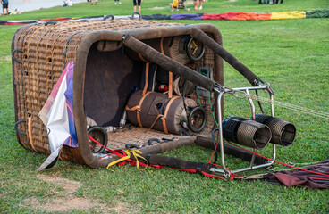 Hot air balloon burner. The burner unit gasifies liquid propane mixes it with air, ignites the...