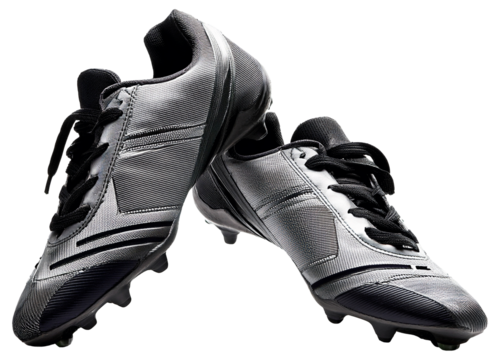 pair of soccer football shoes in grey color isolated on white background