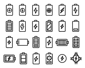 Charging battery icon flat thin line style illustration isolated on transparent background