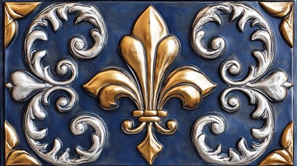 Ornate fleur-de-lis design on a blue background