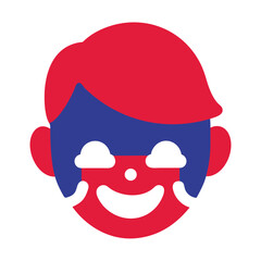 Red and Blue Abstract Face Icon Smiling Boy Happy Bastille Day French Illustration