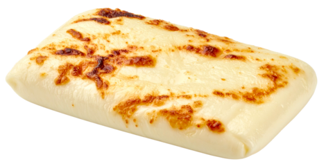 a whole mozzarella cheese with burnt torch marks isolated on white background