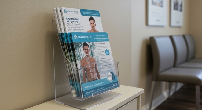 Chiropractic pamphlets showcased in a waiting area