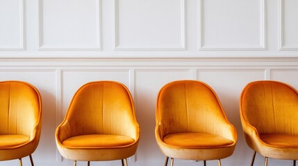 Elegant orange chairs against white wall