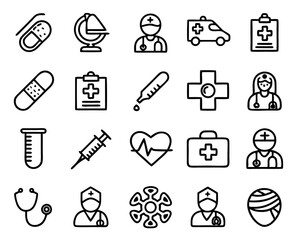 Fototapeta premium Editable healthcare line icons set isolated on transparent background