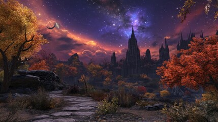 Fantasy landscape at dusk