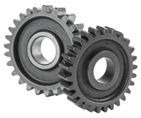 a pair of gears in grey black color isolated on white background