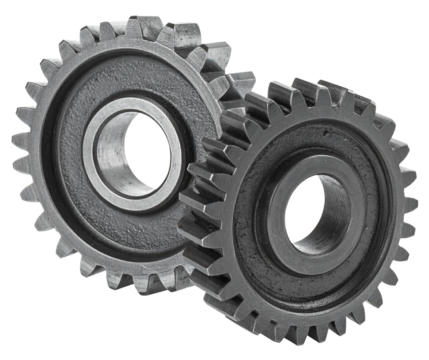 a pair of gears in grey black color isolated on white background