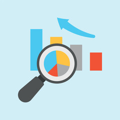 Chart in vibrant colors with light shadow magnifier delivers a clear audit symbol icon.