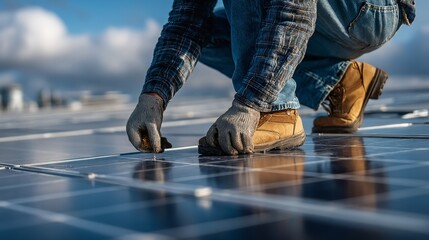 Close-Up of Man Technician in Work Gloves Installing Equipment

