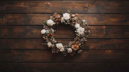 Floral wreath on dark wood (2)