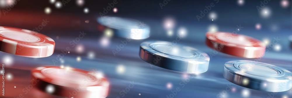 Poster animated tokens spin across a colorful background with motion blur and sparkles, creating a vibrant 