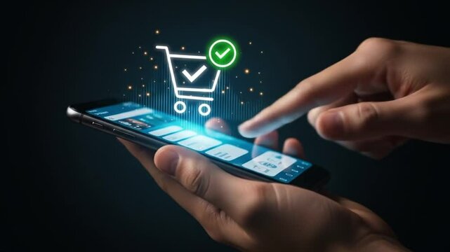 Online shopping on smartphone, mobile ecommerce concept, consumer adding item to cart