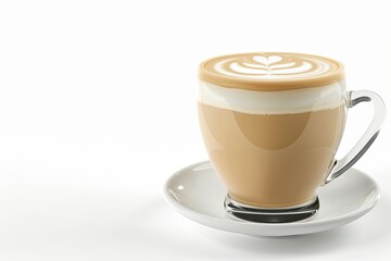 vibrant color image of glass of hot latte on a white background
