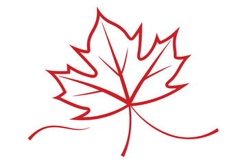 Obraz premium Simple Red Maple Leaf Outline Illustration on White Background, Minimalist Design