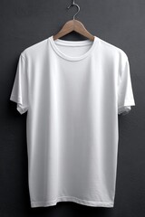 Simple White T-Shirt Hanging On Wooden Hanger