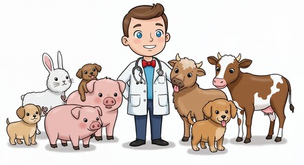 Obraz premium Vet surrounded by diverse animals