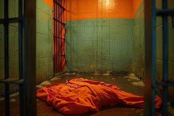 High Resolution Picture of Orange Prison Suit Folded and Washed in a Cell