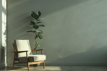 High Quality Picture of a Living Room with a Chair and a Plant in the Corner
