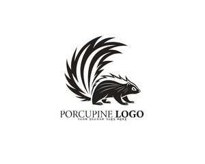 Black and white porcupine logo vector with cartoon walking pose and clean line style, perfect for mascots, wildlife brands, children&rsquo;s design, and modern identity creation.


